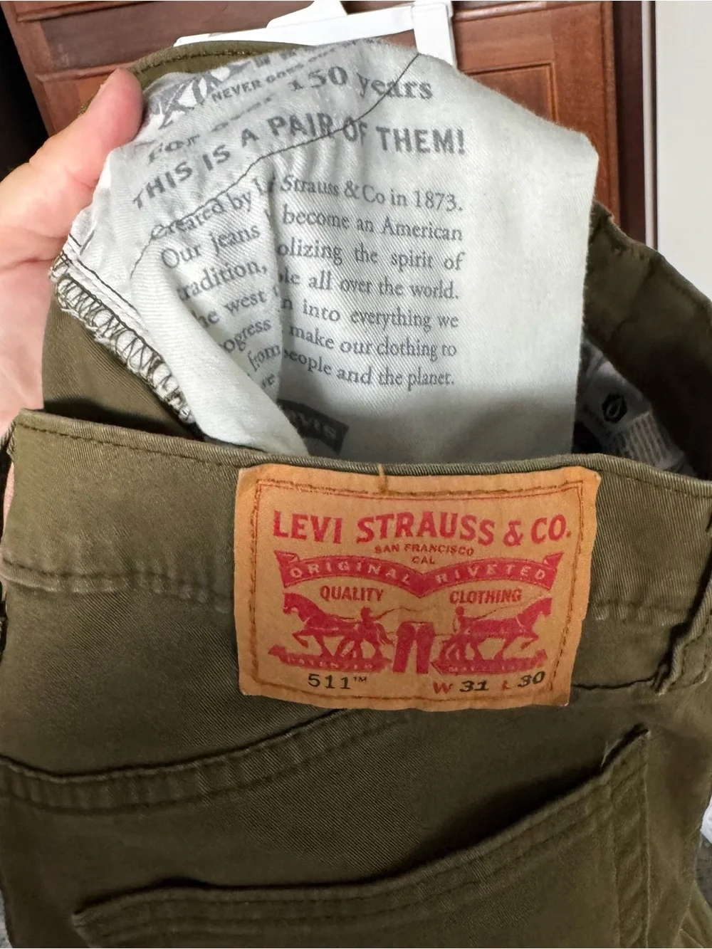 Levi’s 511 Olive Green Slim Fit Stretch Twill Pants Size 31